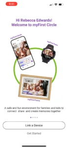 The welcome screen from the myFirst Circle app after it's installed and set up on your device.