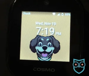 A brown and tan dog on a gold background is one wallpaper option on the COSMO JrTrack 5