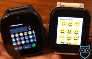 Emoji menus of the Verizon Gizmo Watch 3 and Gabb Watch 3e shown side by side.