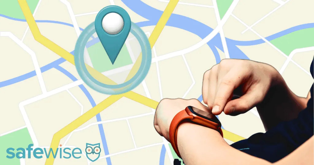 Child using smartwatch with location indicated on a map.