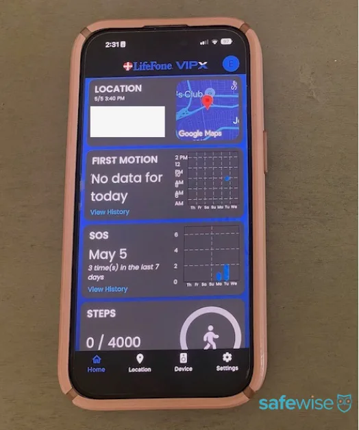 LifeFone VIPx2 app home screen on an iPhone