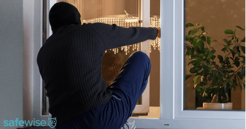 Burglar climbing through window