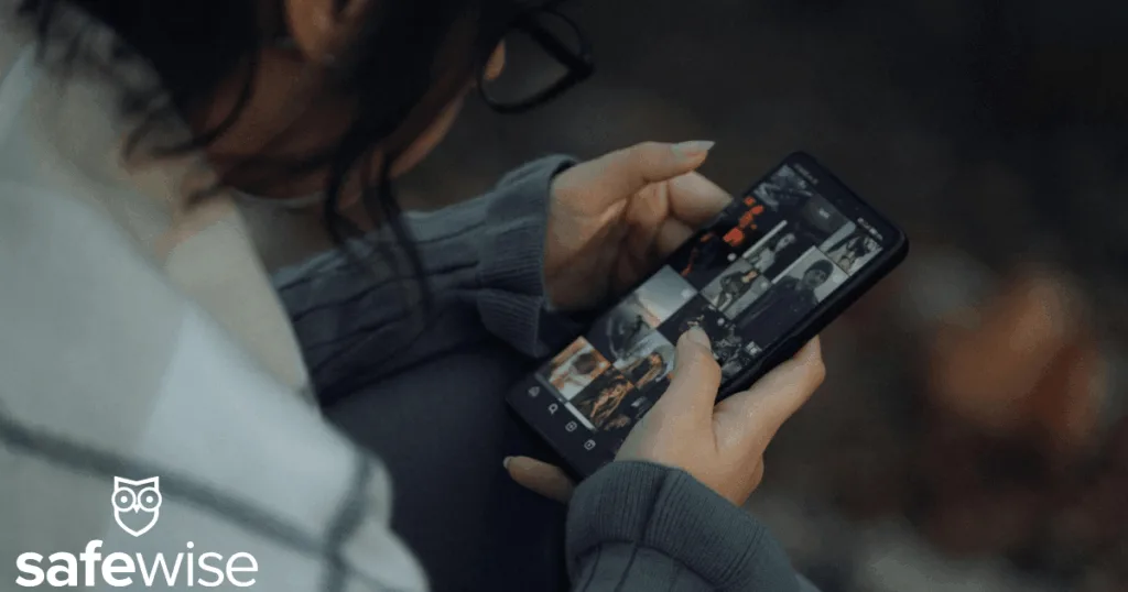Woman looking at social media post