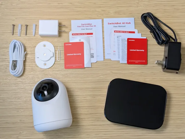 SwitchBot Pan/Tilt Cam Plus 3K and AI Hub bundle contents