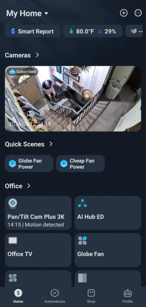 SwitchBot Pan/Tilt Cam Plus 3K app home screen