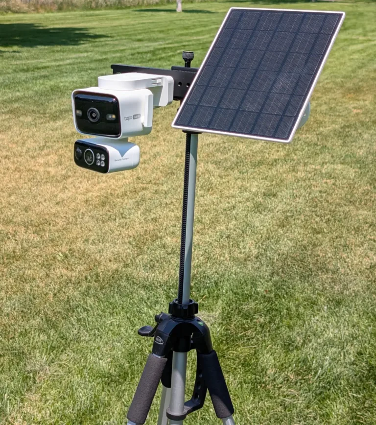 Tapo C675D Kit outdoors on testing tripod