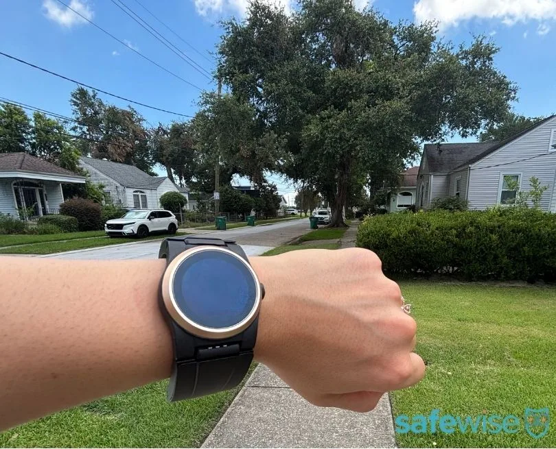 Kanega Watch on wrist in a neighborhood for GPS testing