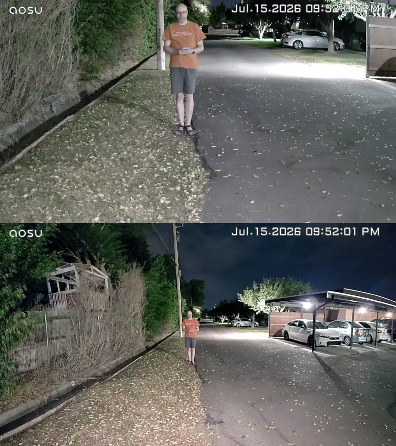 Aosu SolarCam T2 Pro nighttime spotlight video quality