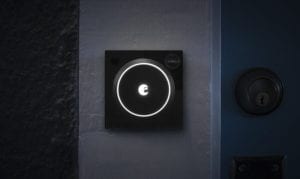 an image of the august smart home doorbell on a front door