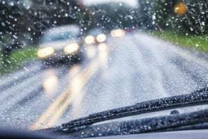 a car driving in bad weather