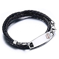 thumbnail image 2 of PJ JEWELLERY Personalised Engraving Genuine Braided Leather With Stainless Steel Medical Alert 2 of 13