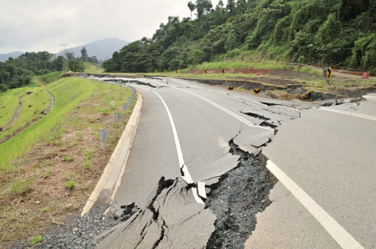 crack in road from earthquake